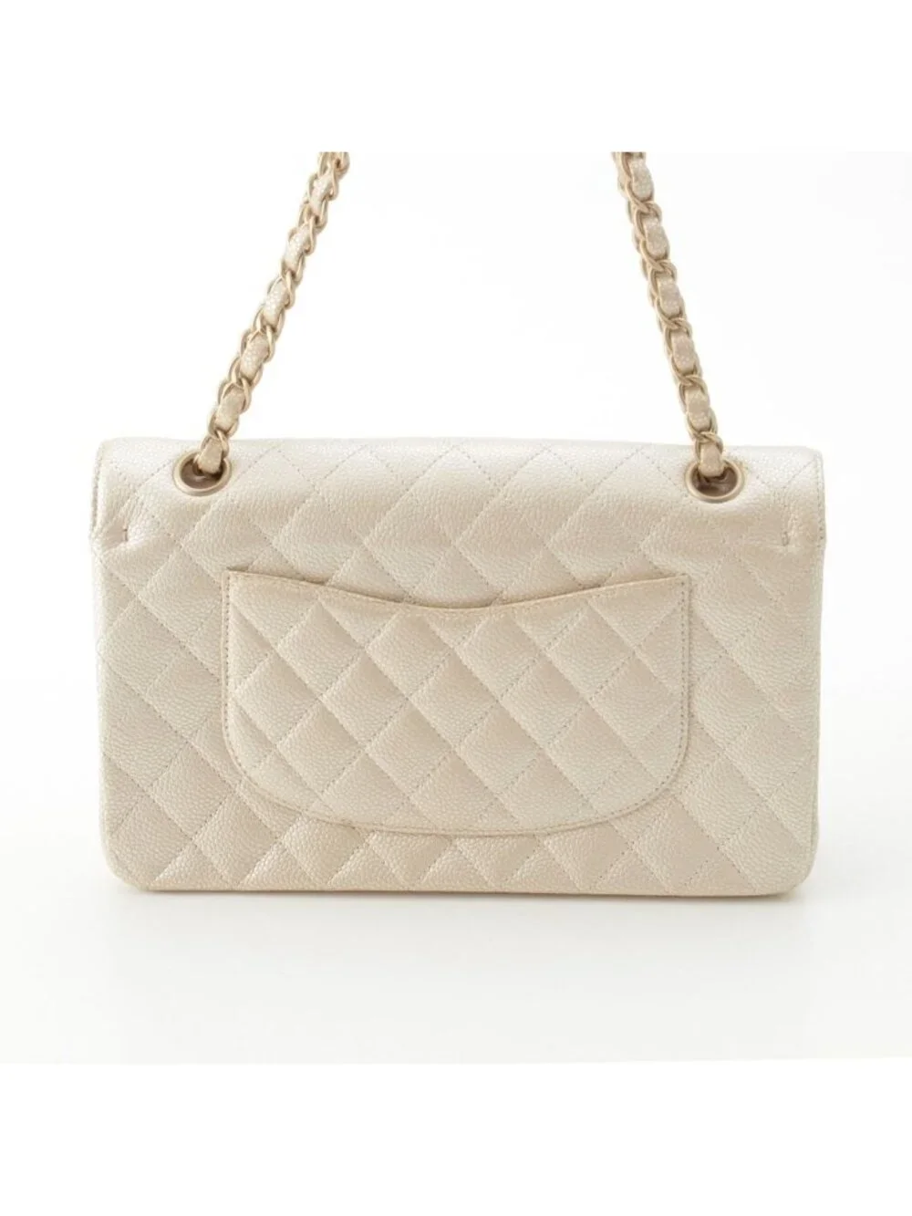 Chanel Quilted Leather Double Flap Shoulder Bag Champagne Gold 25